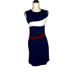 NWT Ezpopsy Sheath Dress Sleeveless Navy White Red Thick Stretchy Zipper Medium